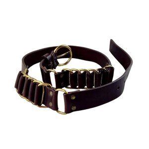 Vintage Calvin Klein Brown Leather Belt Brass Ring Accents Boho Rare 36" Unisex